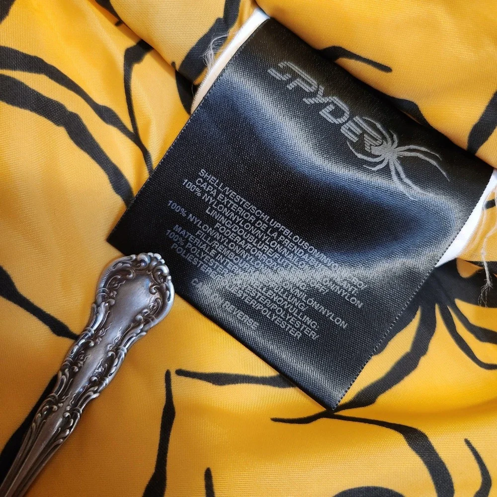 Spyder Ski Jacket Boys Size 12 Black Yellow Grey Insulated Hooded Winter Coat